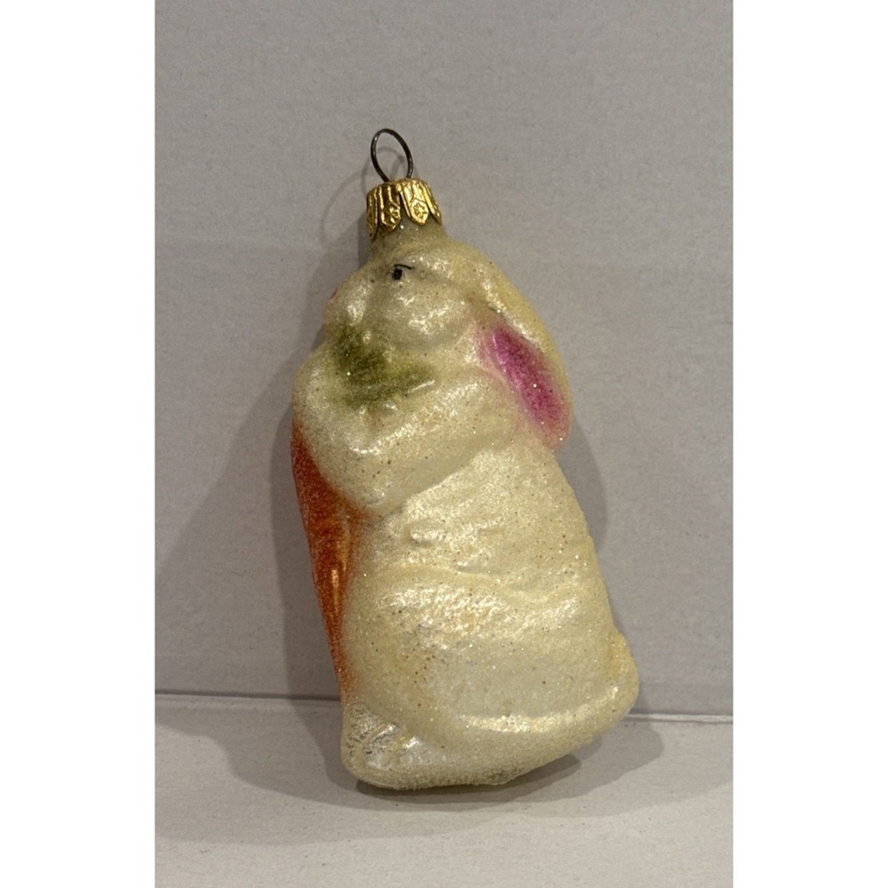 Christopher Radko Marshmallow Glass Ornament Easter Bunny Rabbit Collectible Vtg